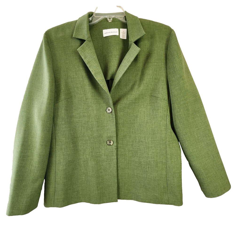 Alfred Dunner Knit Blazer Women Size 16 Green Unlined Polyester
